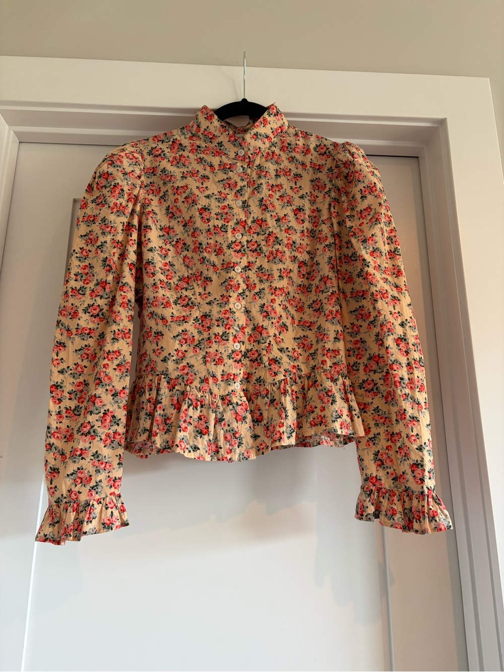 Batsheva x Laura Ashley Ruffled Floral High-Neck Blouse / Peplum Top